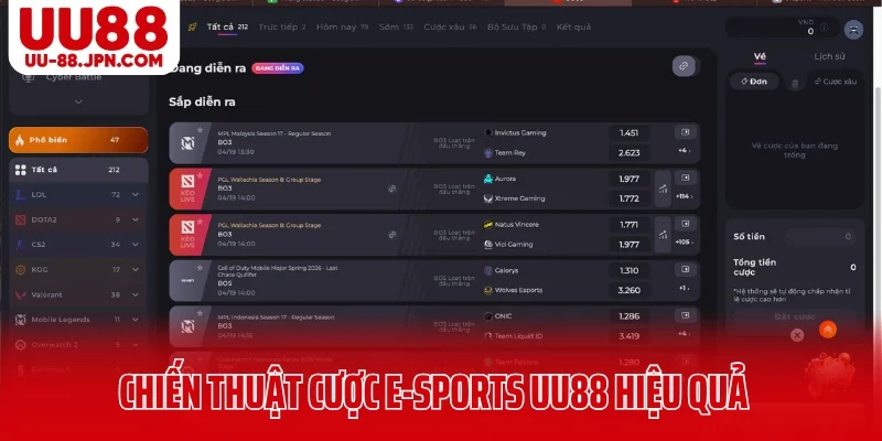 Chiến thuật cược E-Sports UU88 hiệu quả và thoải mái
