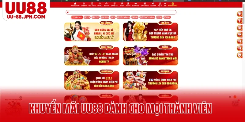 Khuyến mãi UU88 dành cho mọi thành viên khi cá cược
