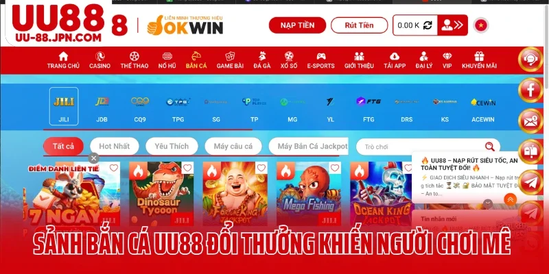 Sảnh bắn cá UU88 đổi thưởng khiến người chơi mê mẩn